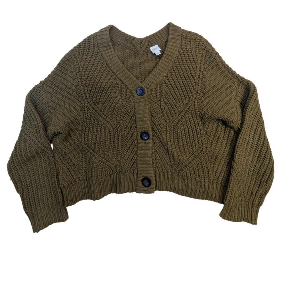 Roan + Ryan Cropped Knit Cardigan Sweater Women's‎ S Olive Green